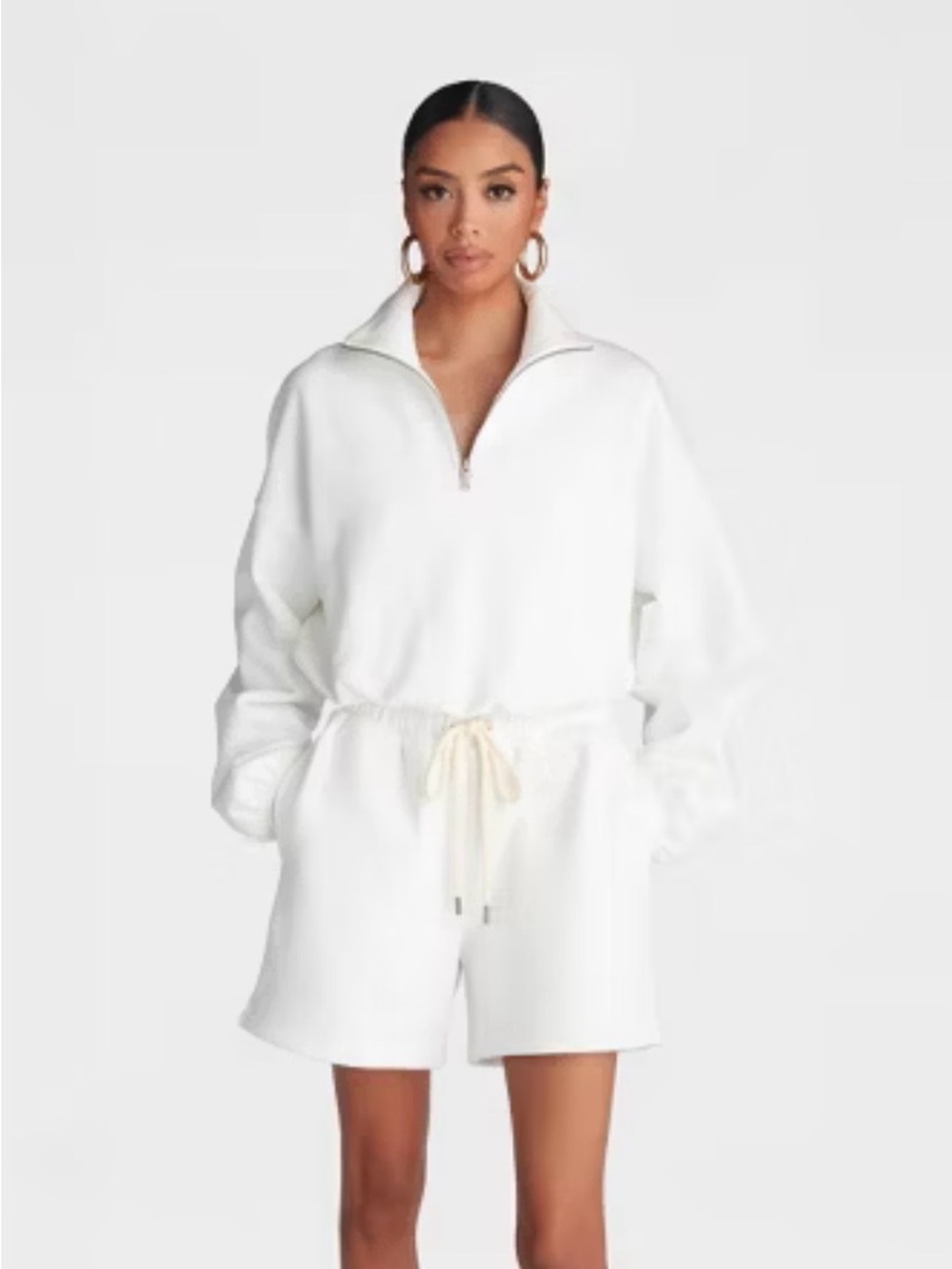 Women's White Half-Zip Pullover Sweater